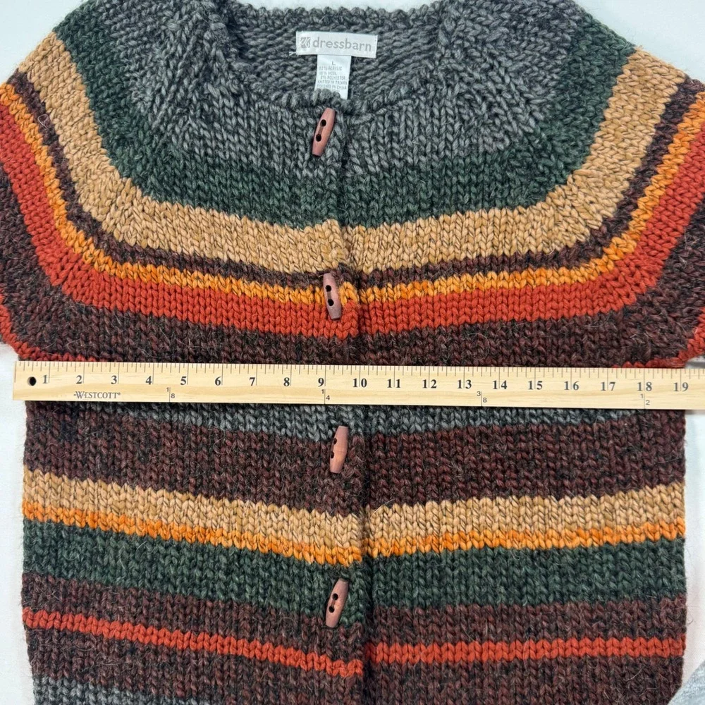 Dressbarn Womens Chunky Knit Striped Wool Blend Toggle Cardigan Sweater Large